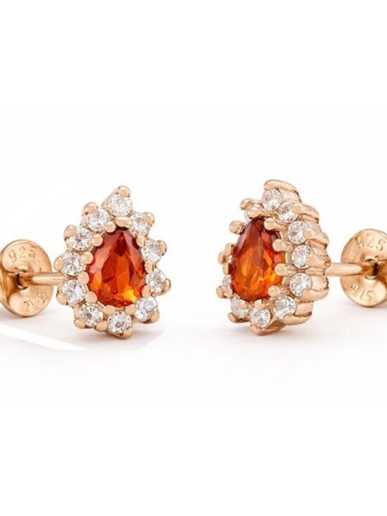 Created Garnet & White Sapphire Stud Earrings 14k Rose Gold Plated (.925)